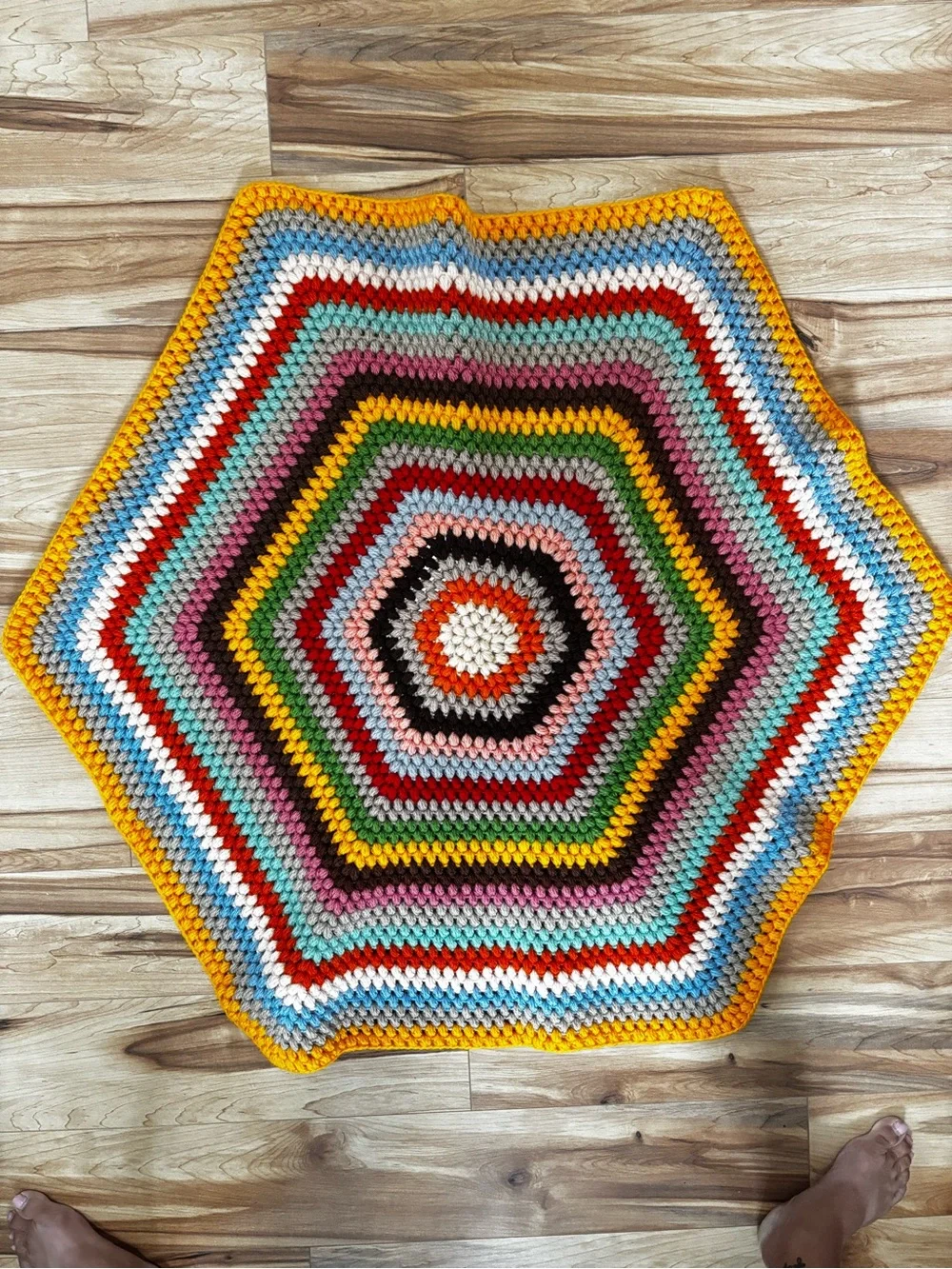 Handmade Crochet Hexagon Rug Boho Rainbow Cottagecore Accent Rug 38”x44” - Picture 2 of 8